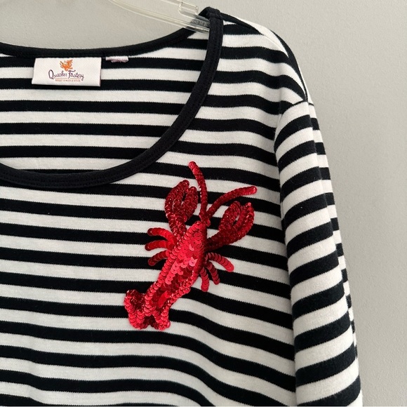 Quacker Factory Black and White Stripe shirt with red sequined lobster - Picture 2 of 4